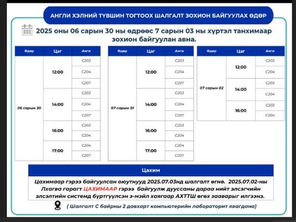 СЭЗИС-ийн Бакалаврын хөтөлбөрийн Англи хэлний түвшин тогтоох шалгалт өгөх заавар